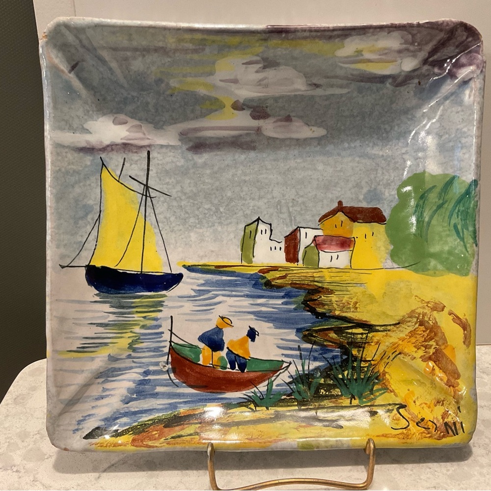 Vintage Hand Painted Ceramic Plate - Made in Italy